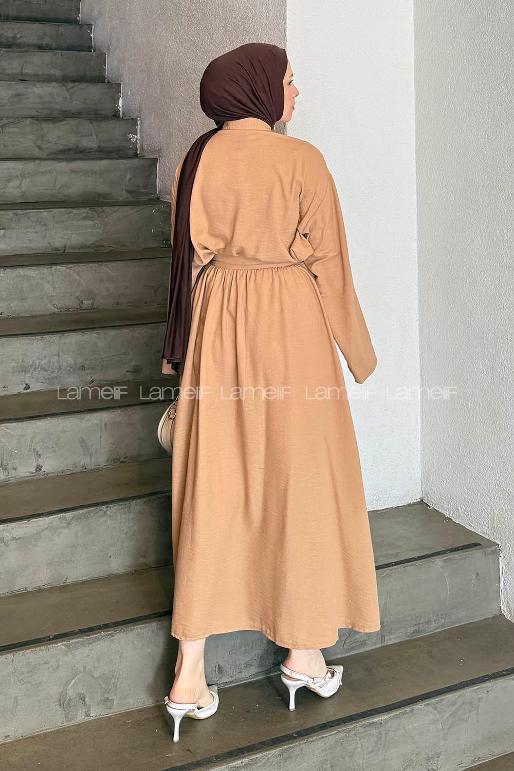 Cream Shirt Collar Long Arm Linen Flare Suit