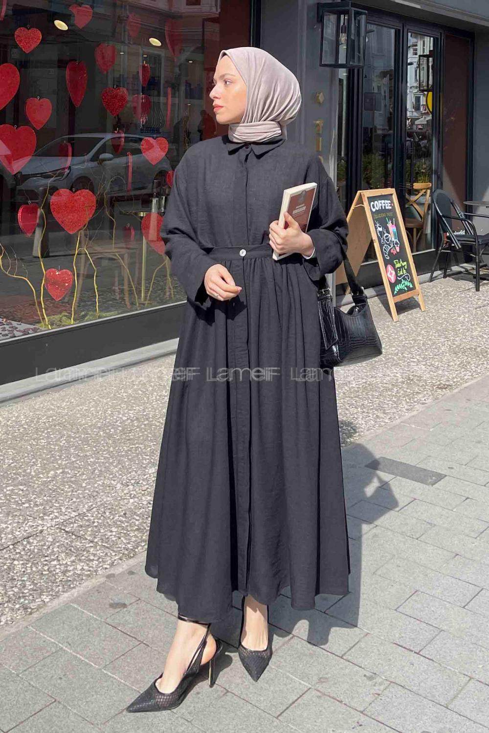 Lamelif Pera Keten Etekli Takım Siyah