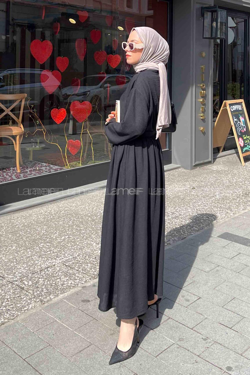 Lamelif Pera Keten Etekli Takım Siyah