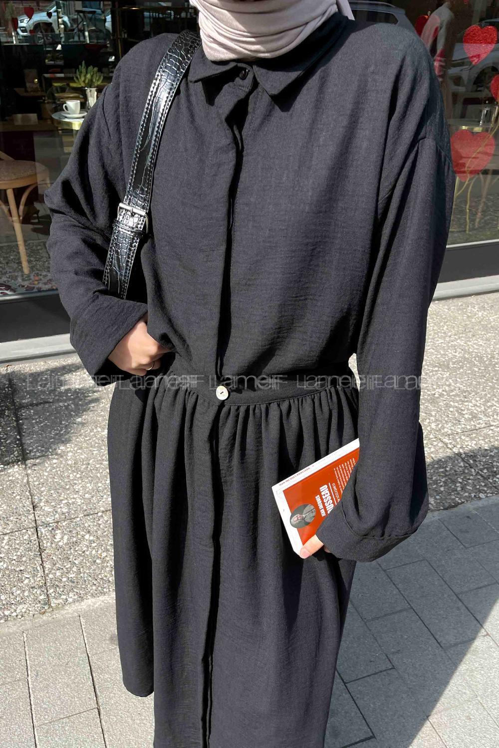 Lamelif Pera Keten Etekli Takım Siyah