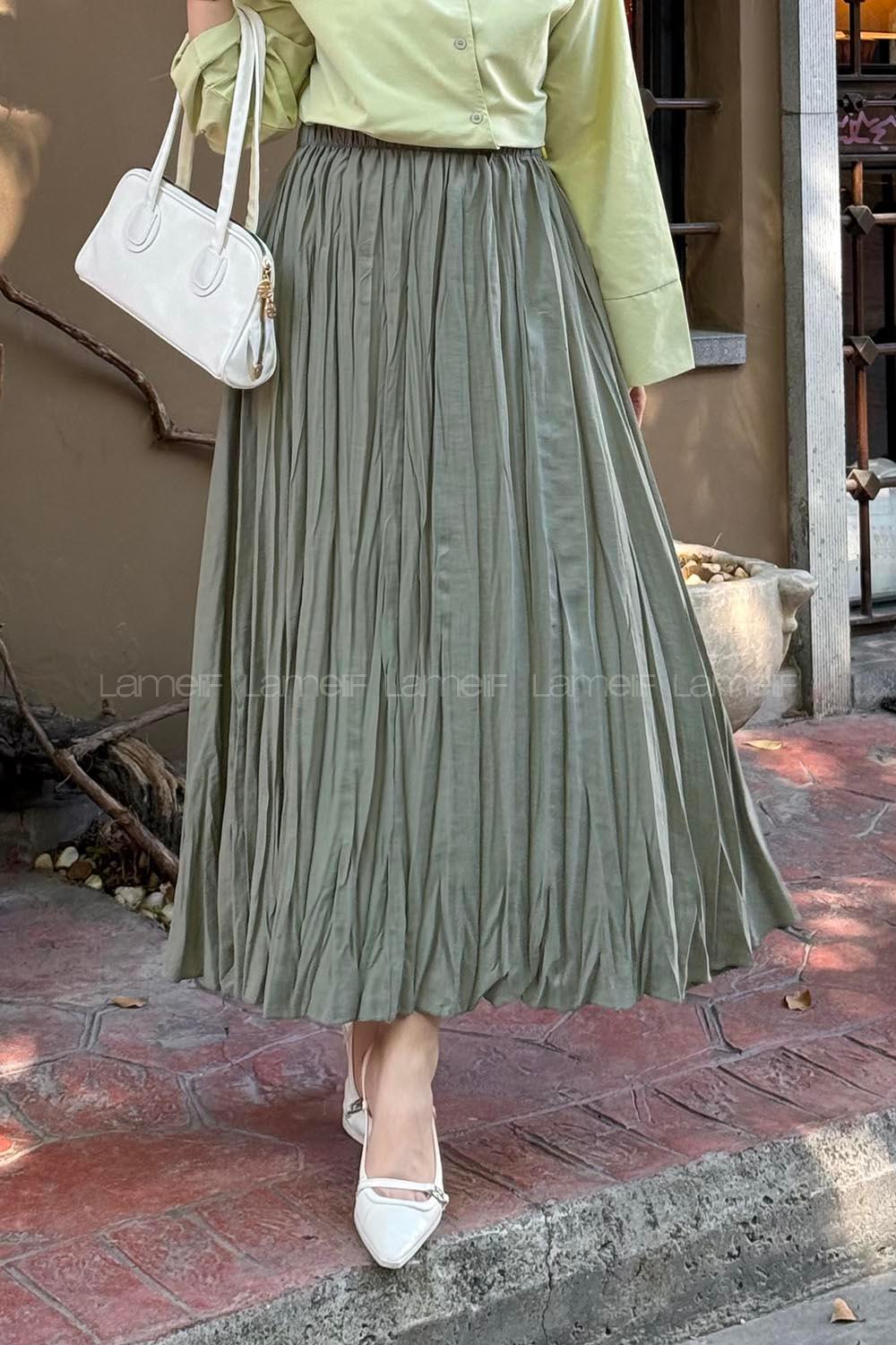 Lamelif Poplin Kraşlı Tesettür Etek Haki