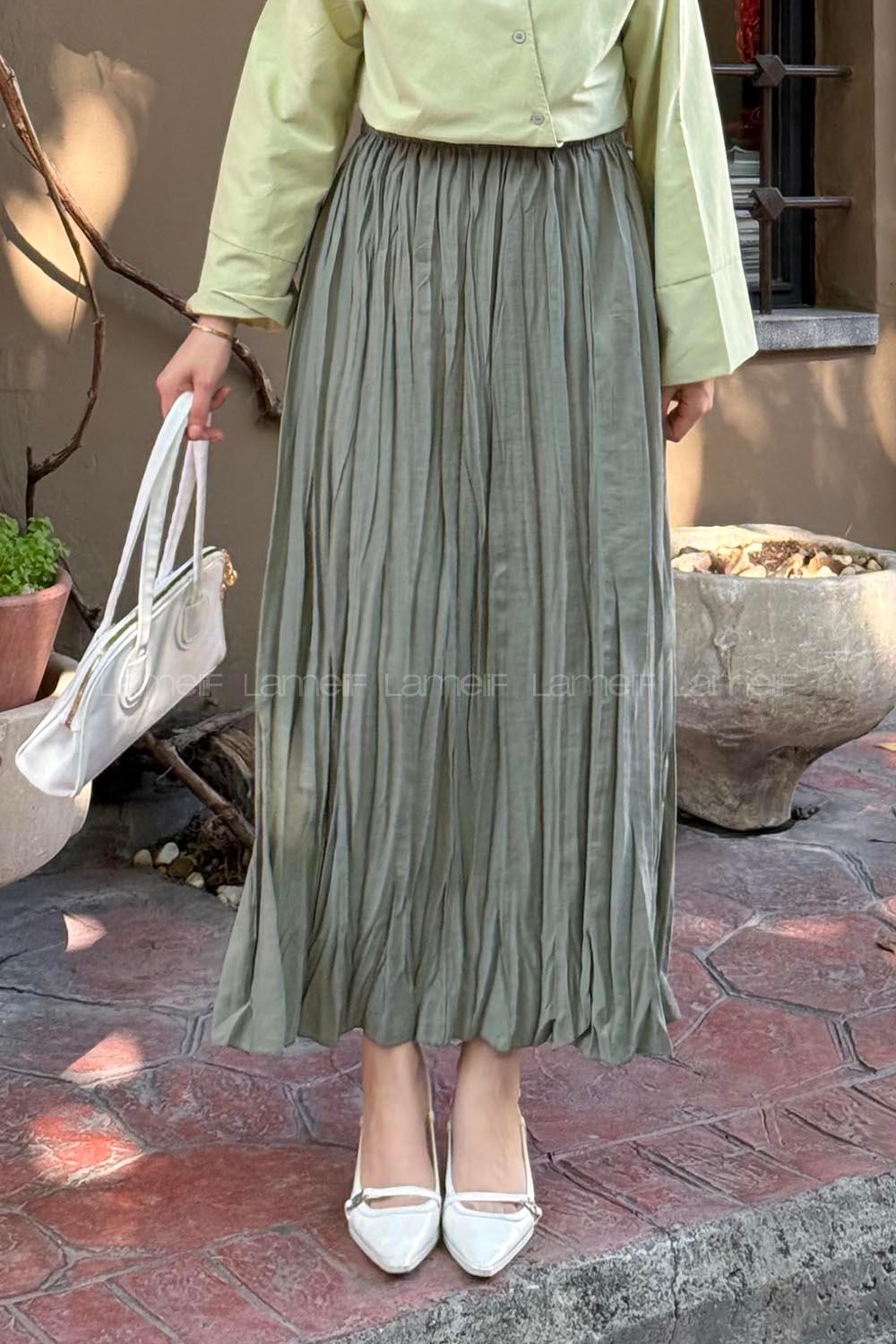 Lamelif Poplin Kraşlı Tesettür Etek Haki