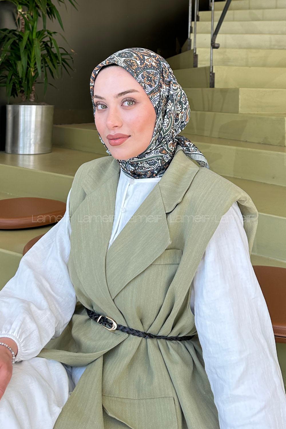 Lamelif Retro Desen Soft Eşarp Çağla Yeşili