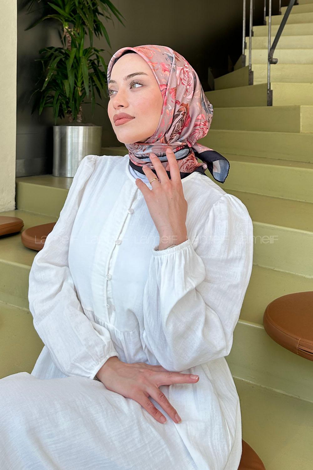 Lamelif Çiçek Desen Modal Eşarp Toprak
