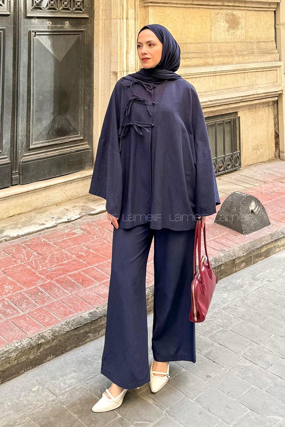 Lamelif Keten İkili Takım Lacivert