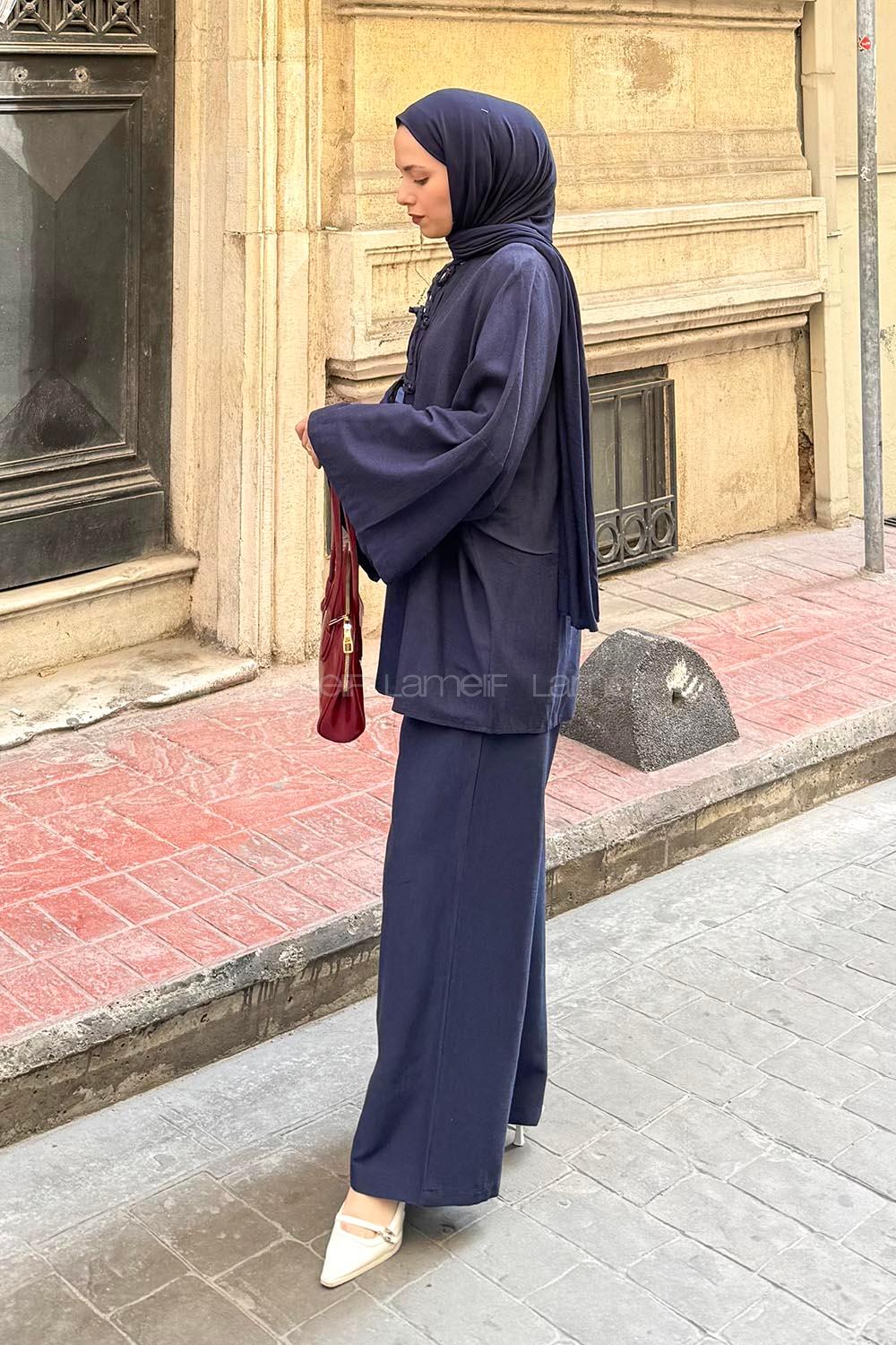 Lamelif Keten İkili Takım Lacivert