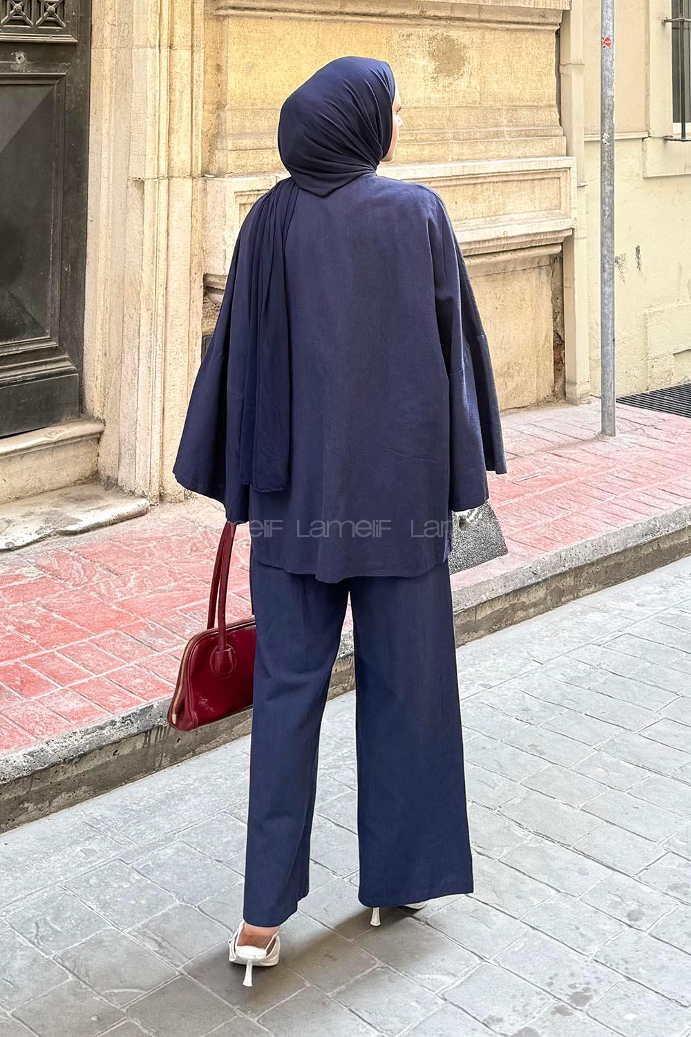 Lamelif Keten İkili Takım Lacivert