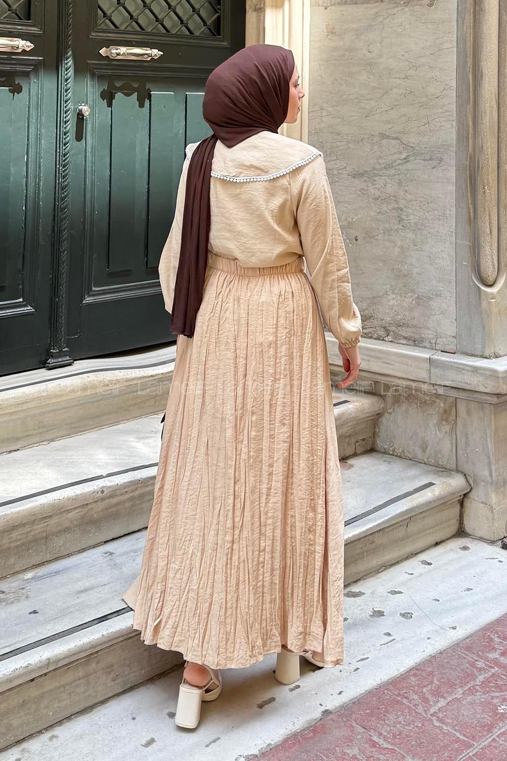 Lamelif Poplin Kraşlı Tesettür Etek Bej