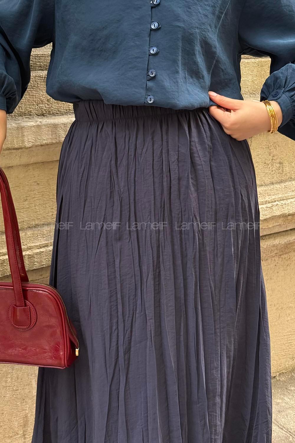 Lamelif Poplin Kraşlı Tesettür Etek Lacivert