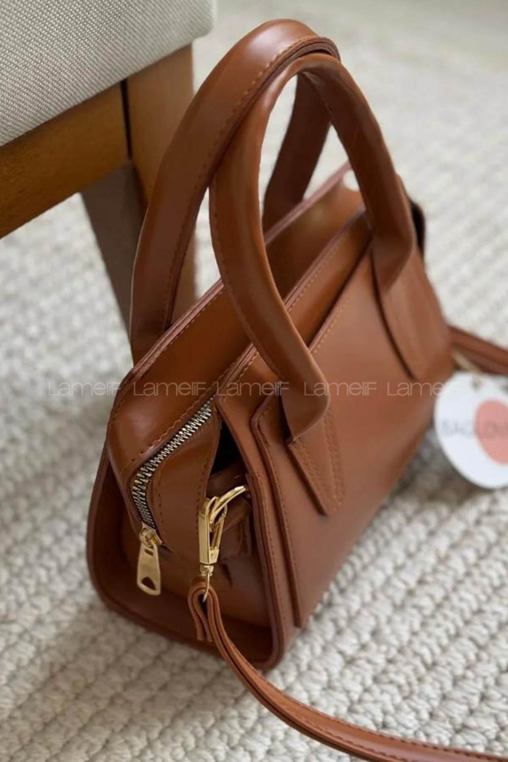 Lamelif Minimal Zarif Kadın Çanta Taba