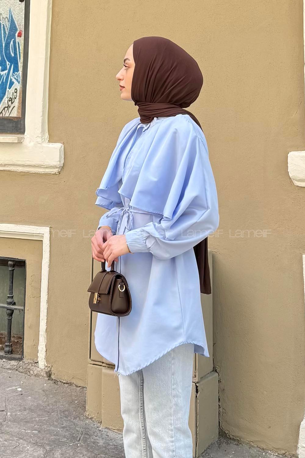 Lamelif Pelerin Yaka Tesettür Gömlek Bebe Mavisi