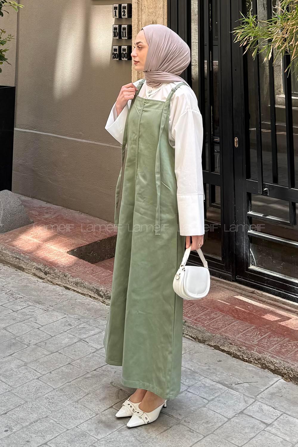 Lamelif Askılı Elbise Çağla Yeşili