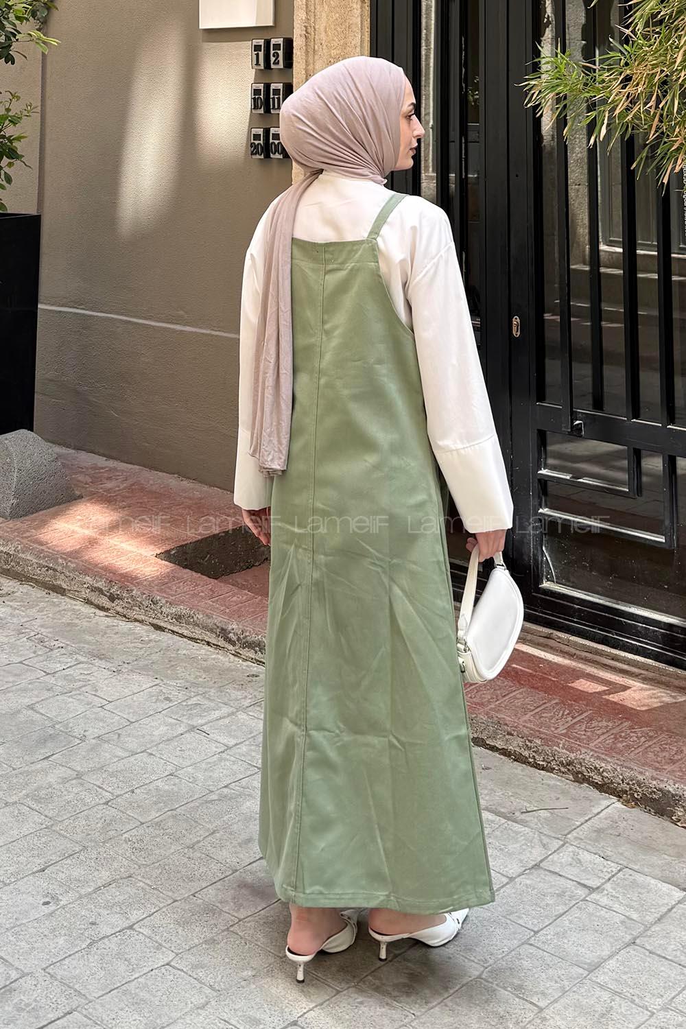 Lamelif Askılı Elbise Çağla Yeşili