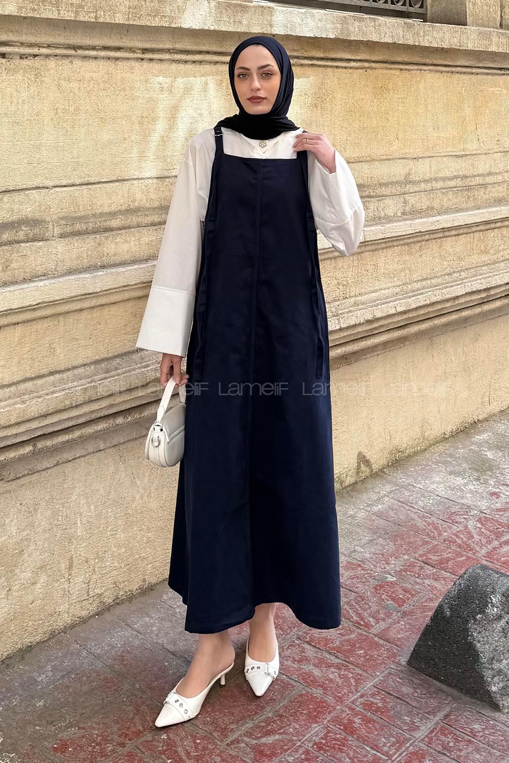 Lamelif Askılı Elbise Lacivert