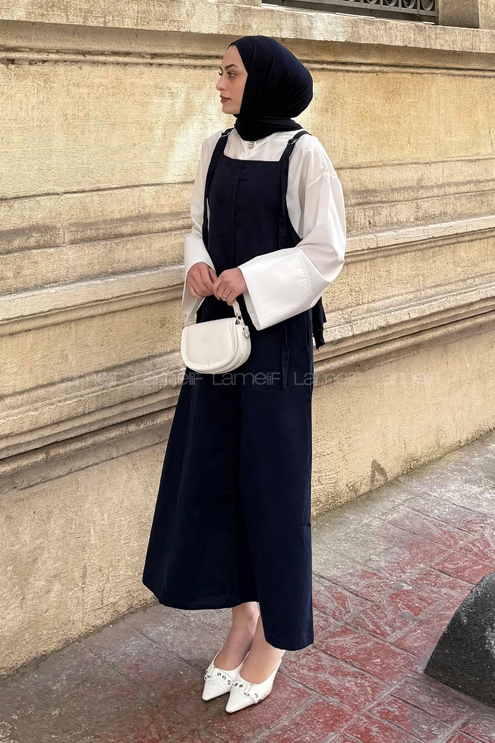 Lamelif Askılı Elbise Lacivert