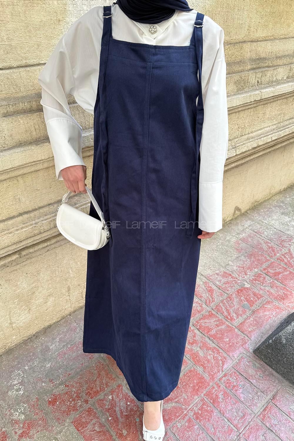 Lamelif Askılı Elbise Lacivert