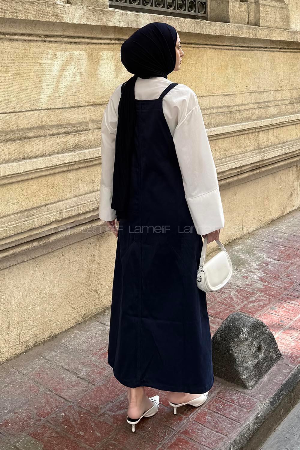 Lamelif Askılı Elbise Lacivert