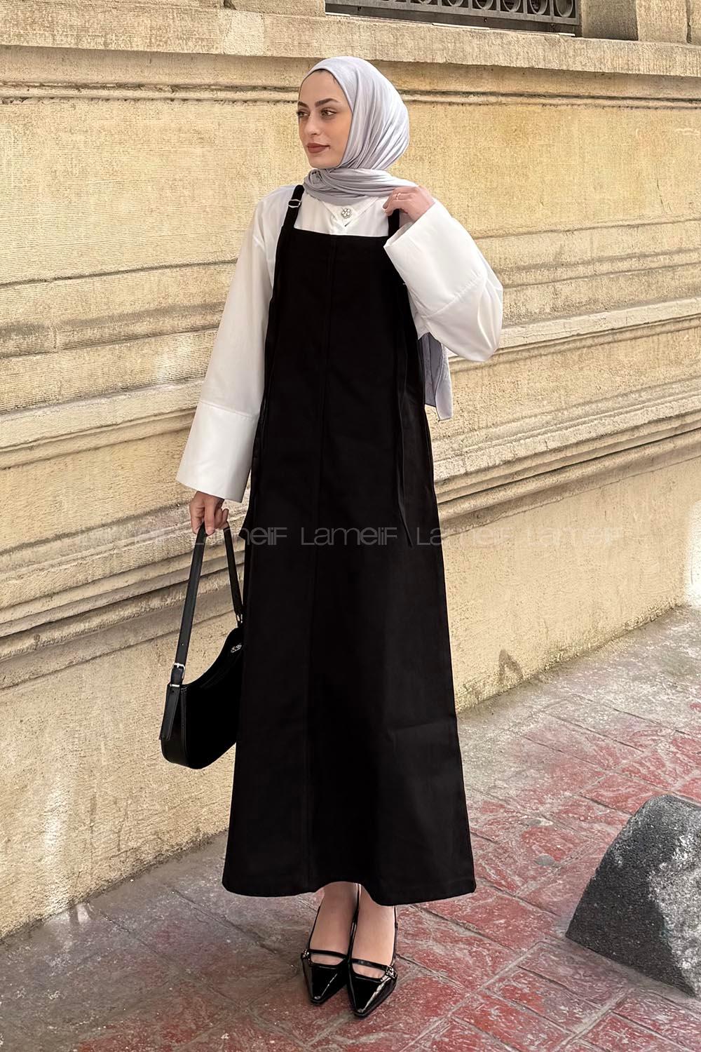 Lamelif Askılı Elbise Siyah