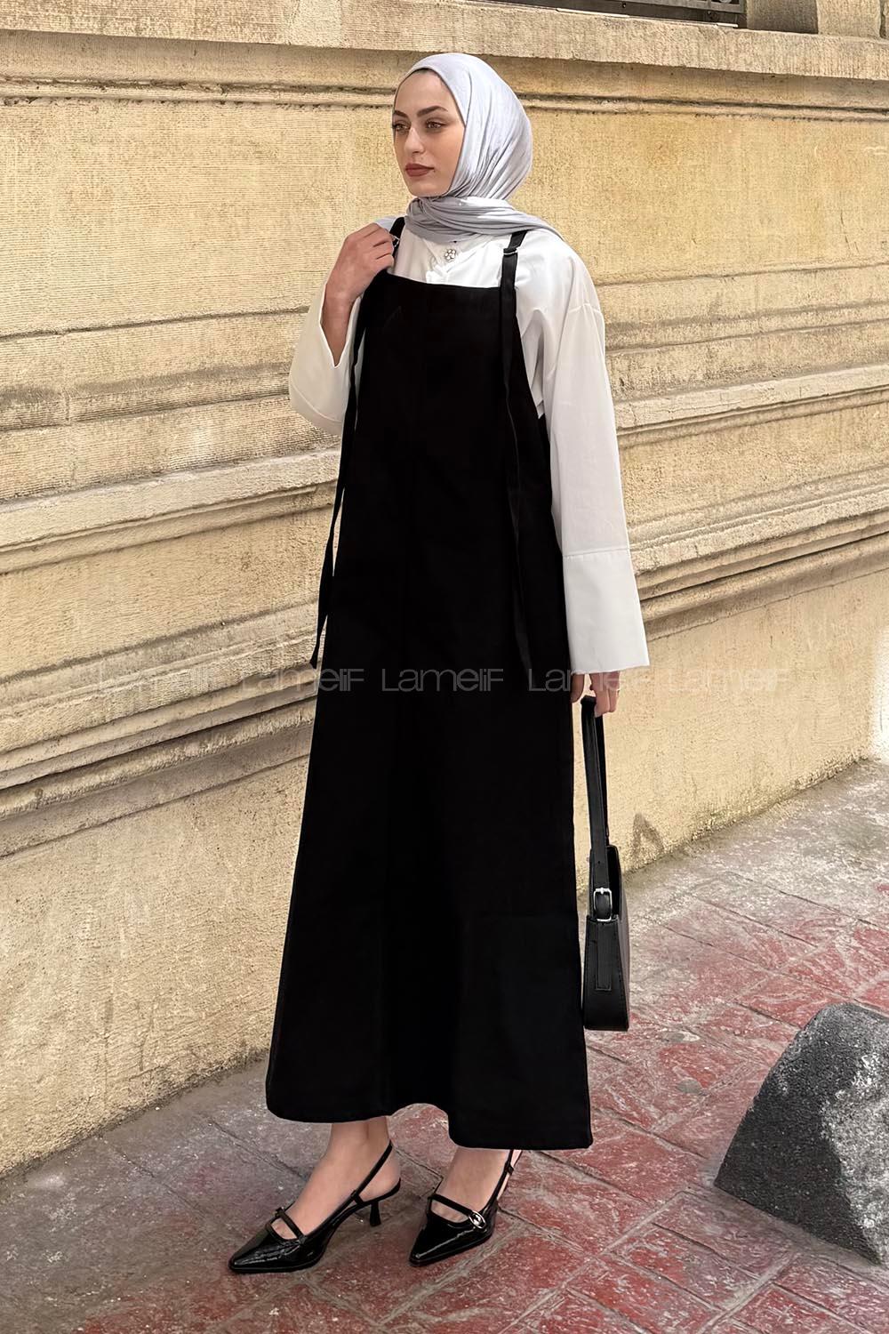 Lamelif Askılı Elbise Siyah