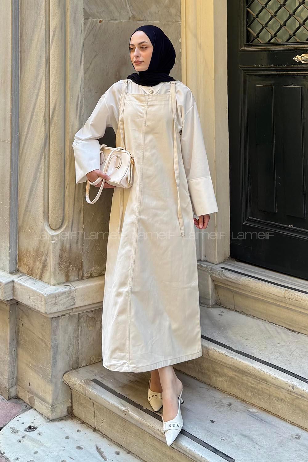 Lamelif Askılı Elbise Taş Rengi