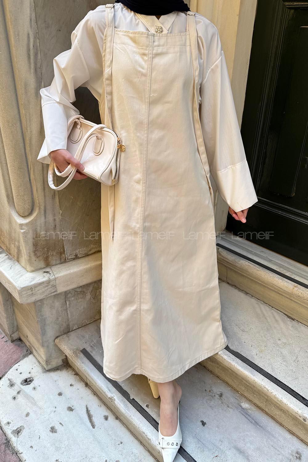 Lamelif Askılı Elbise Taş Rengi