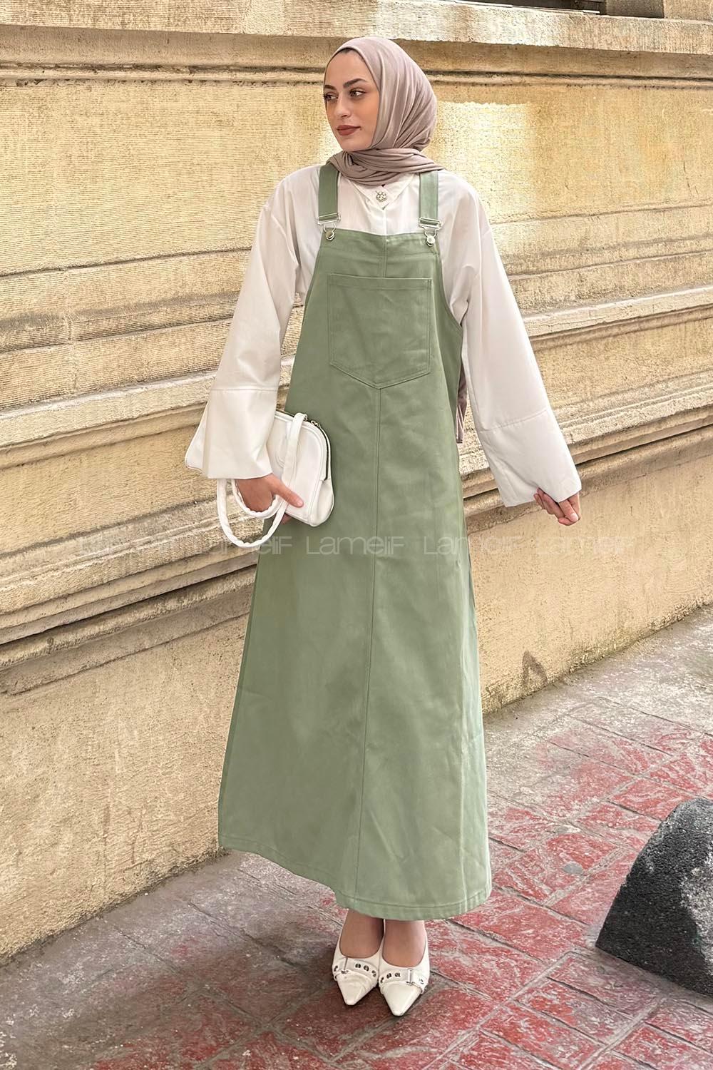 Lamelif Ön Cep Detaylı Salopet Çağla Yeşili