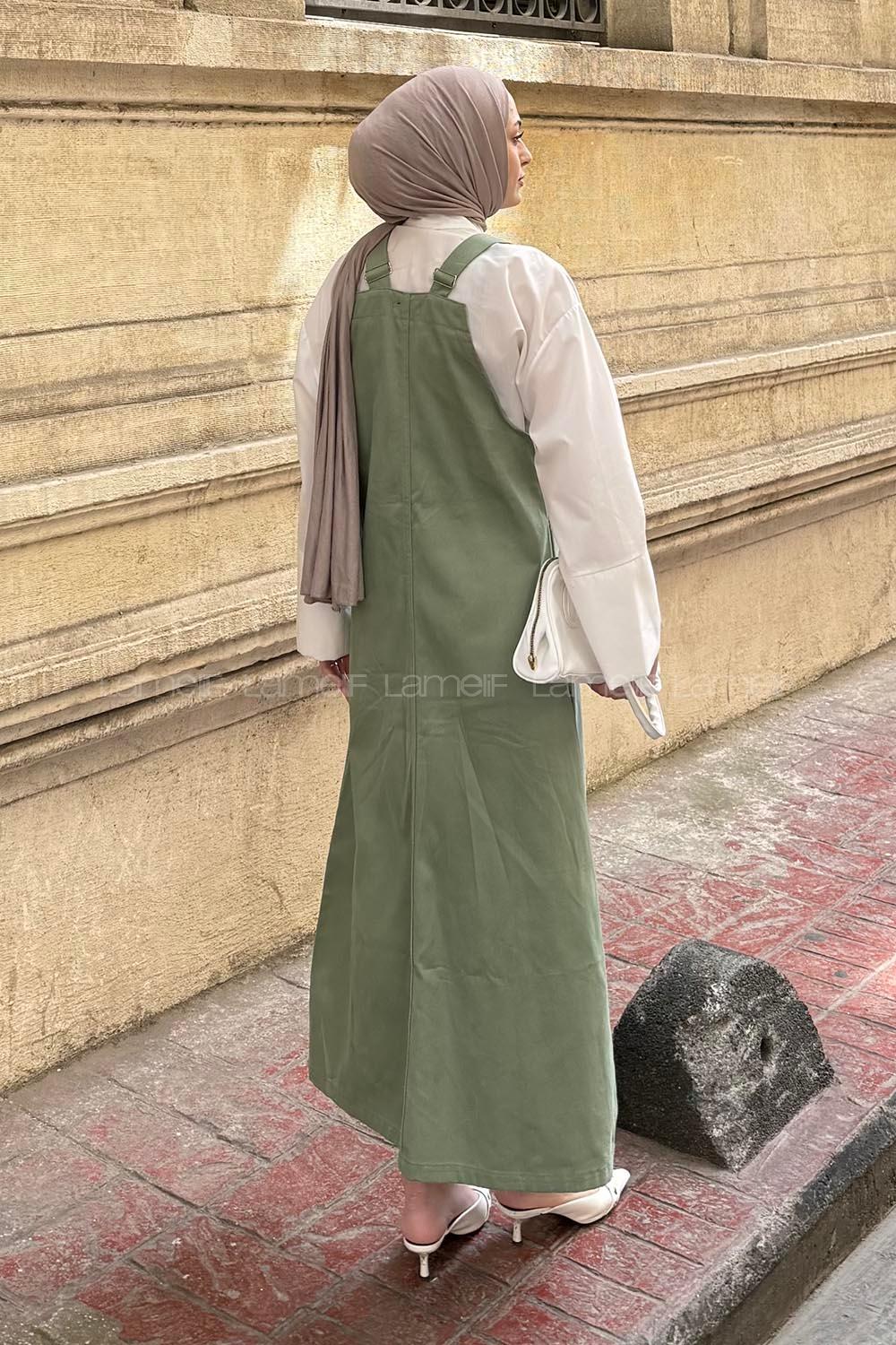 Lamelif Ön Cep Detaylı Salopet Çağla Yeşili