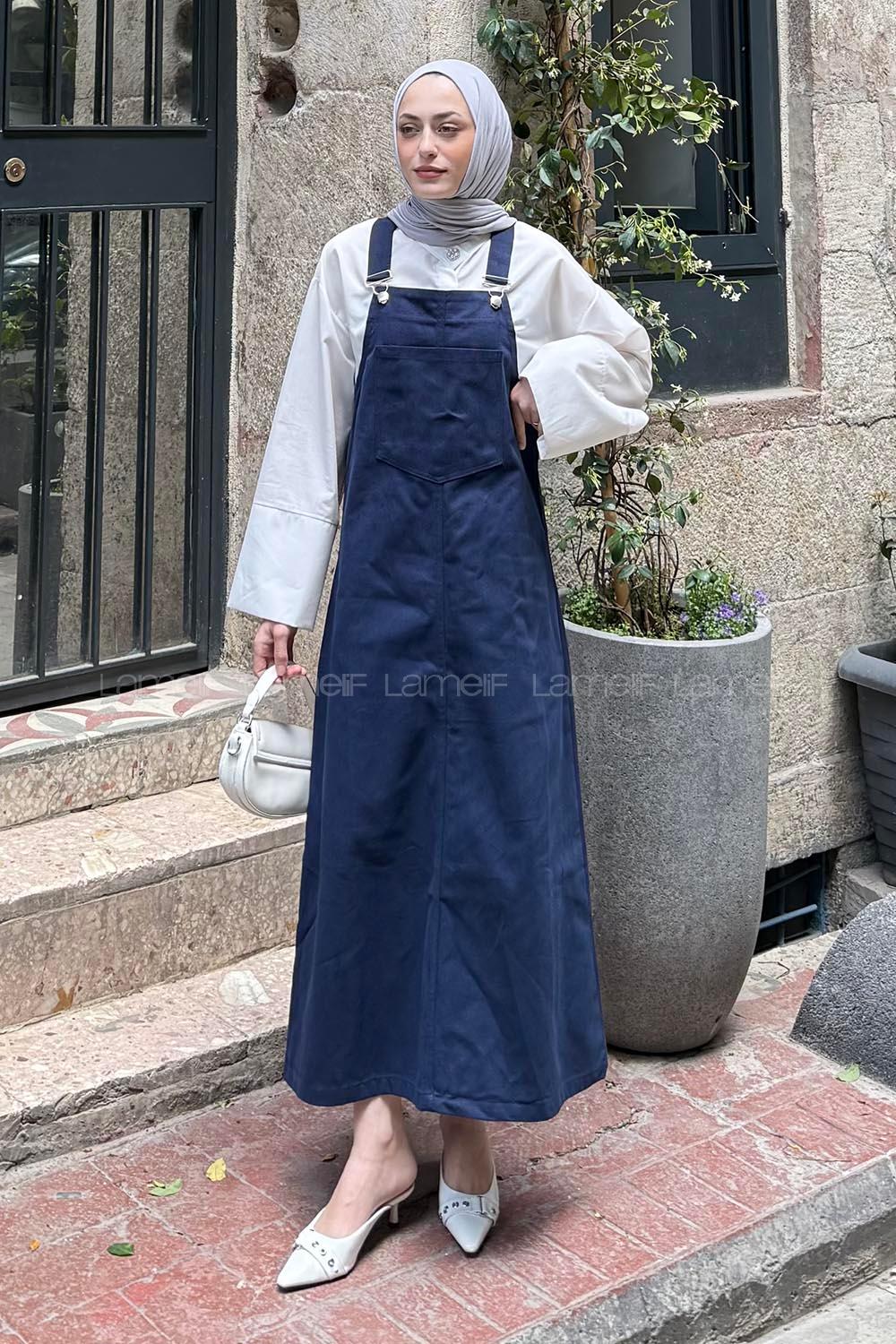 Navy Blue Normal Neck Gabardin Overalls