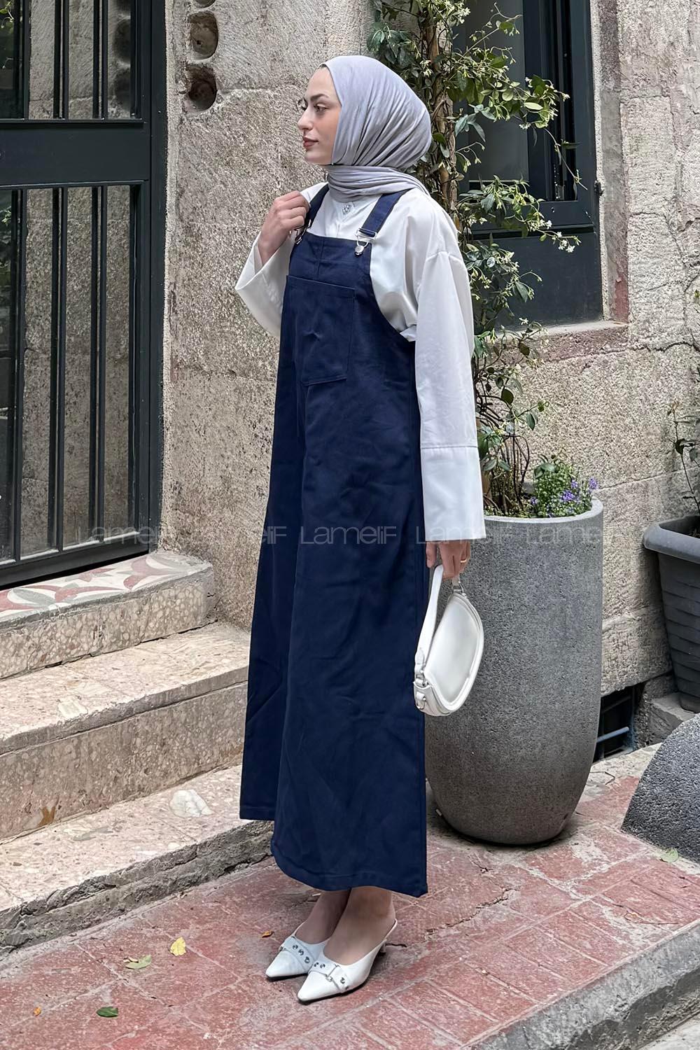 Navy Blue Normal Neck Gabardin Overalls