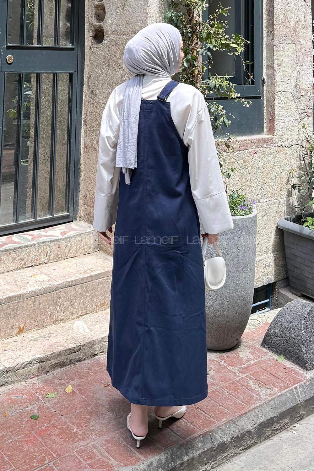 Navy Blue Normal Neck Gabardin Overalls