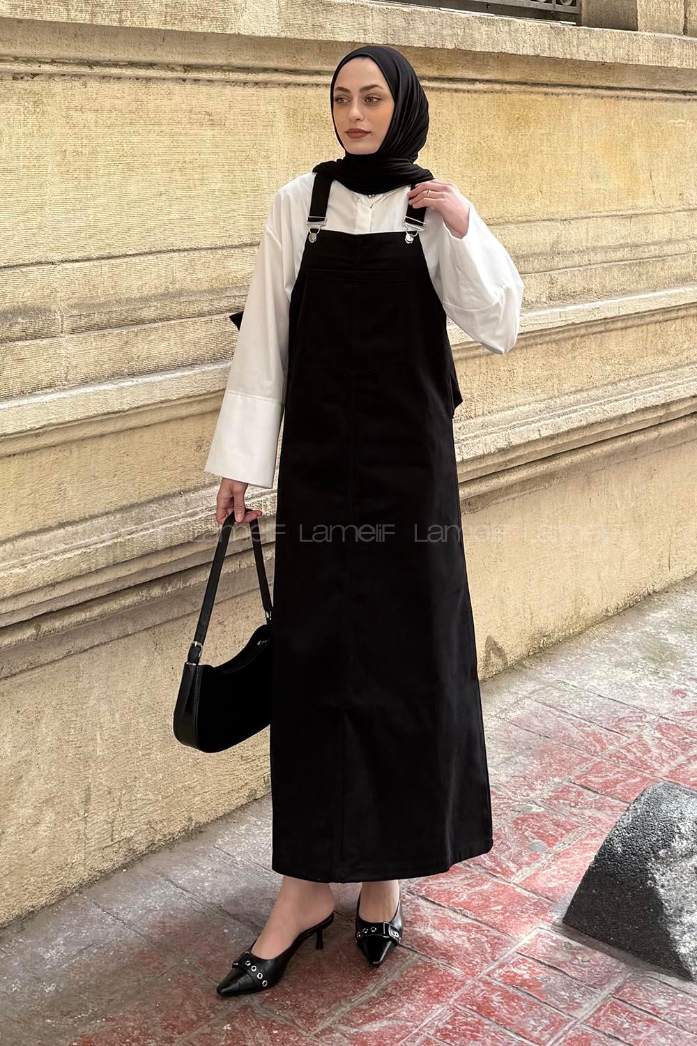 Lamelif Ön Cep Detaylı Salopet Siyah