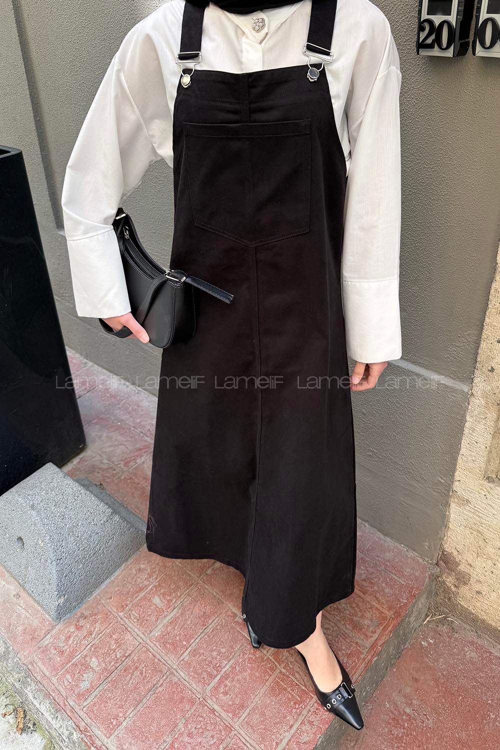 Lamelif Ön Cep Detaylı Salopet Siyah