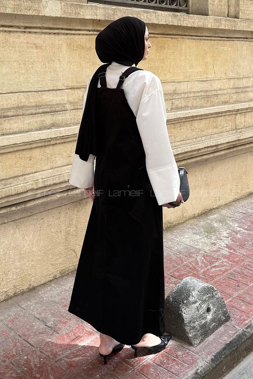 Lamelif Ön Cep Detaylı Salopet Siyah