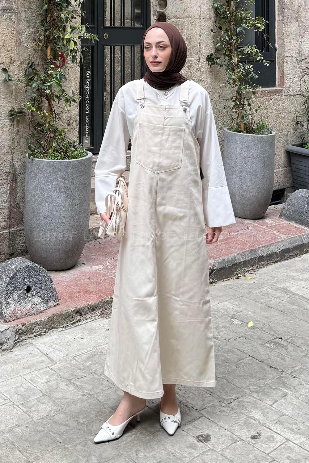 Lamelif Ön Cep Detaylı Salopet Taş Rengi