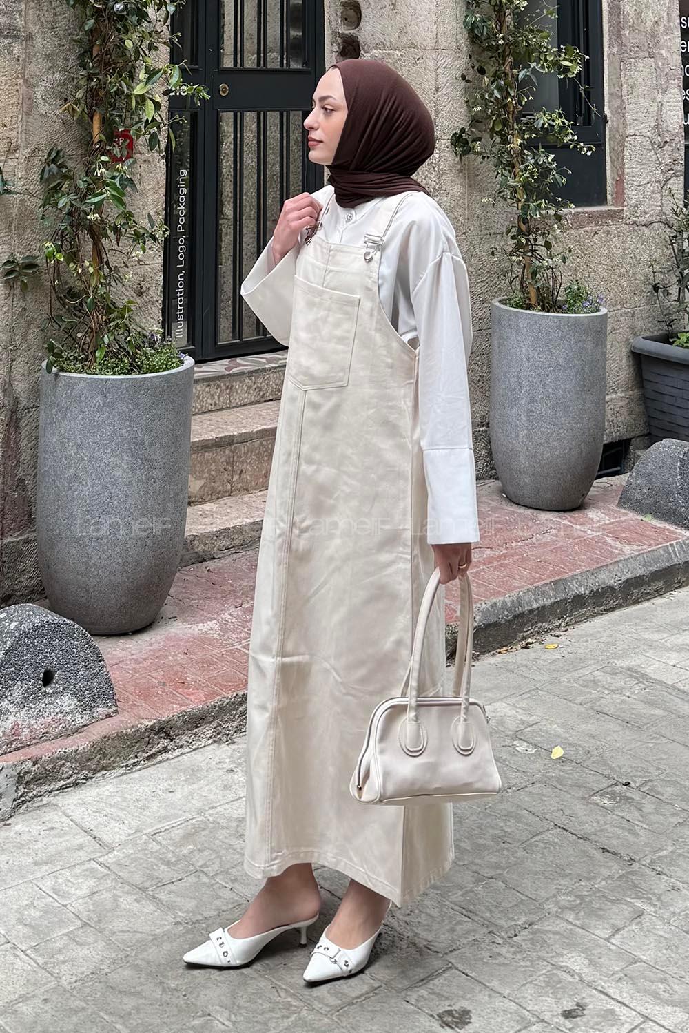 Lamelif Ön Cep Detaylı Salopet Taş Rengi