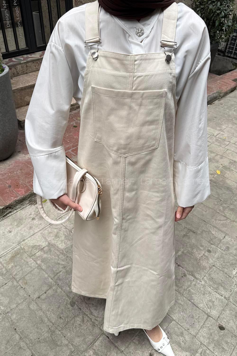 Lamelif Ön Cep Detaylı Salopet Taş Rengi