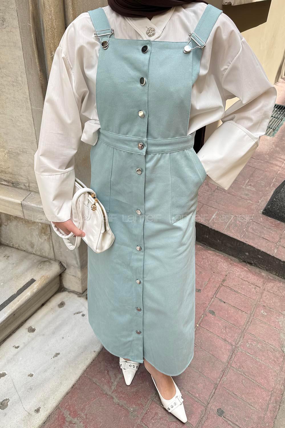 Sky Blue Normal Neck Gabardin Dresess