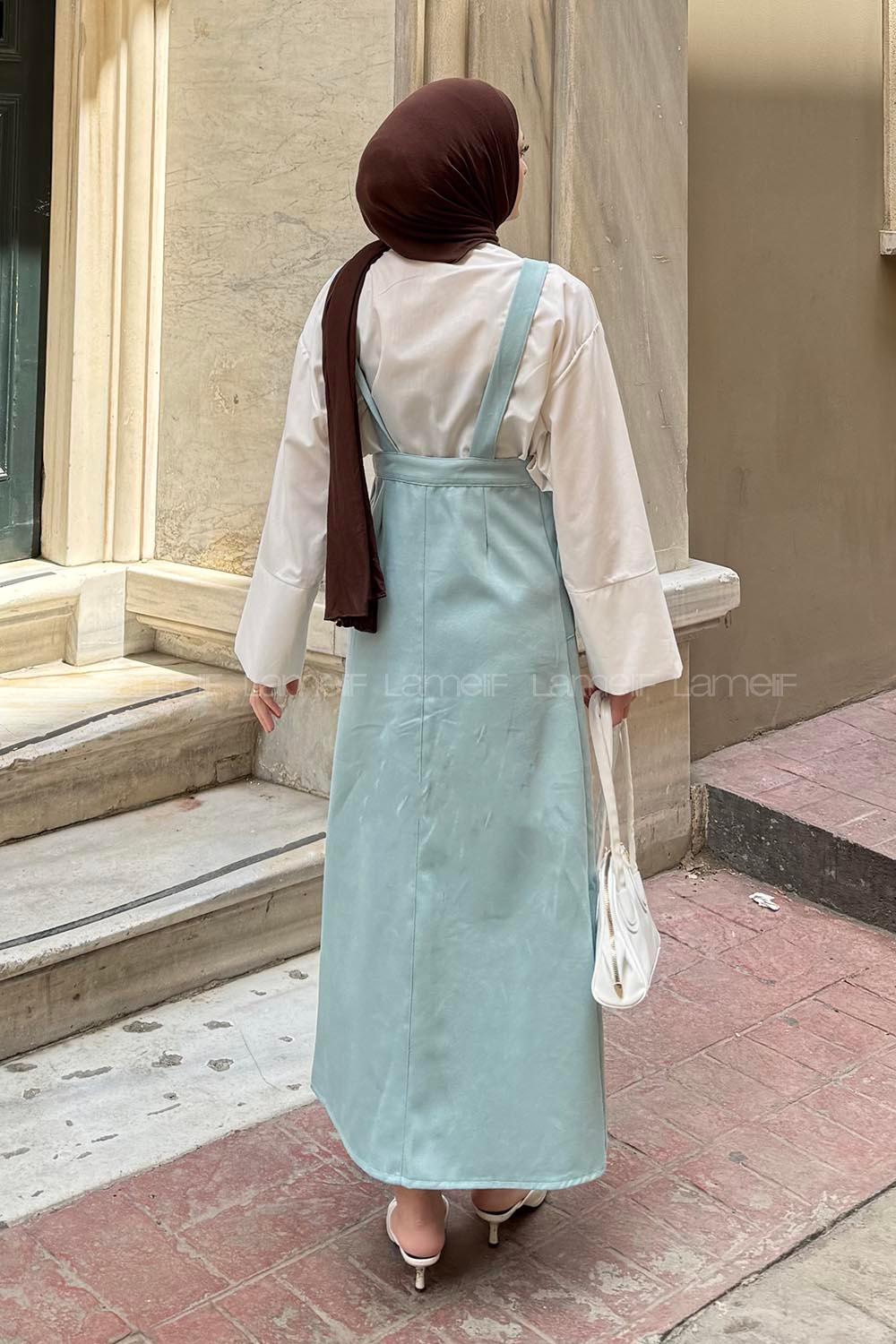 Sky Blue Normal Neck Gabardin Dresess