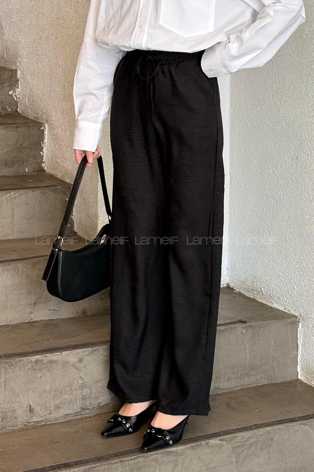 Black Linen Normal Waist Comfortable Pants