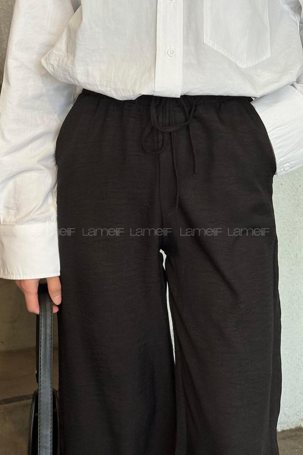 Black Linen Normal Waist Comfortable Pants