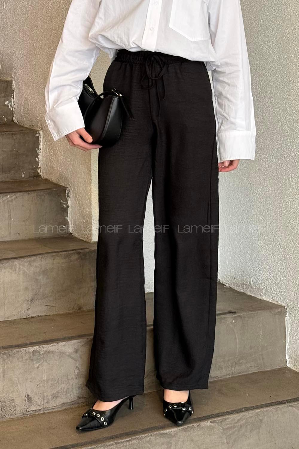 Black Linen Normal Waist Comfortable Pants