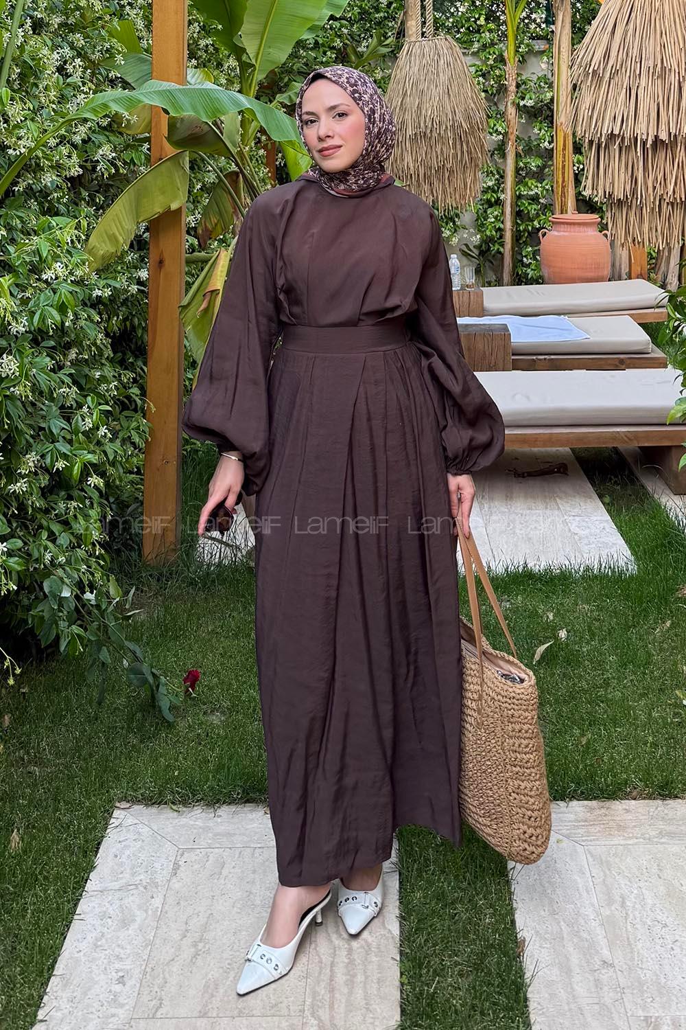 Lamelif Modal Tesettür Elbise Acı Kahve