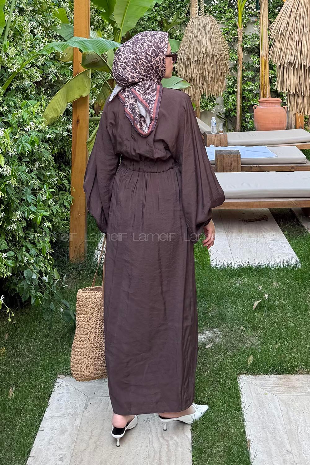 Lamelif Modal Tesettür Elbise Acı Kahve