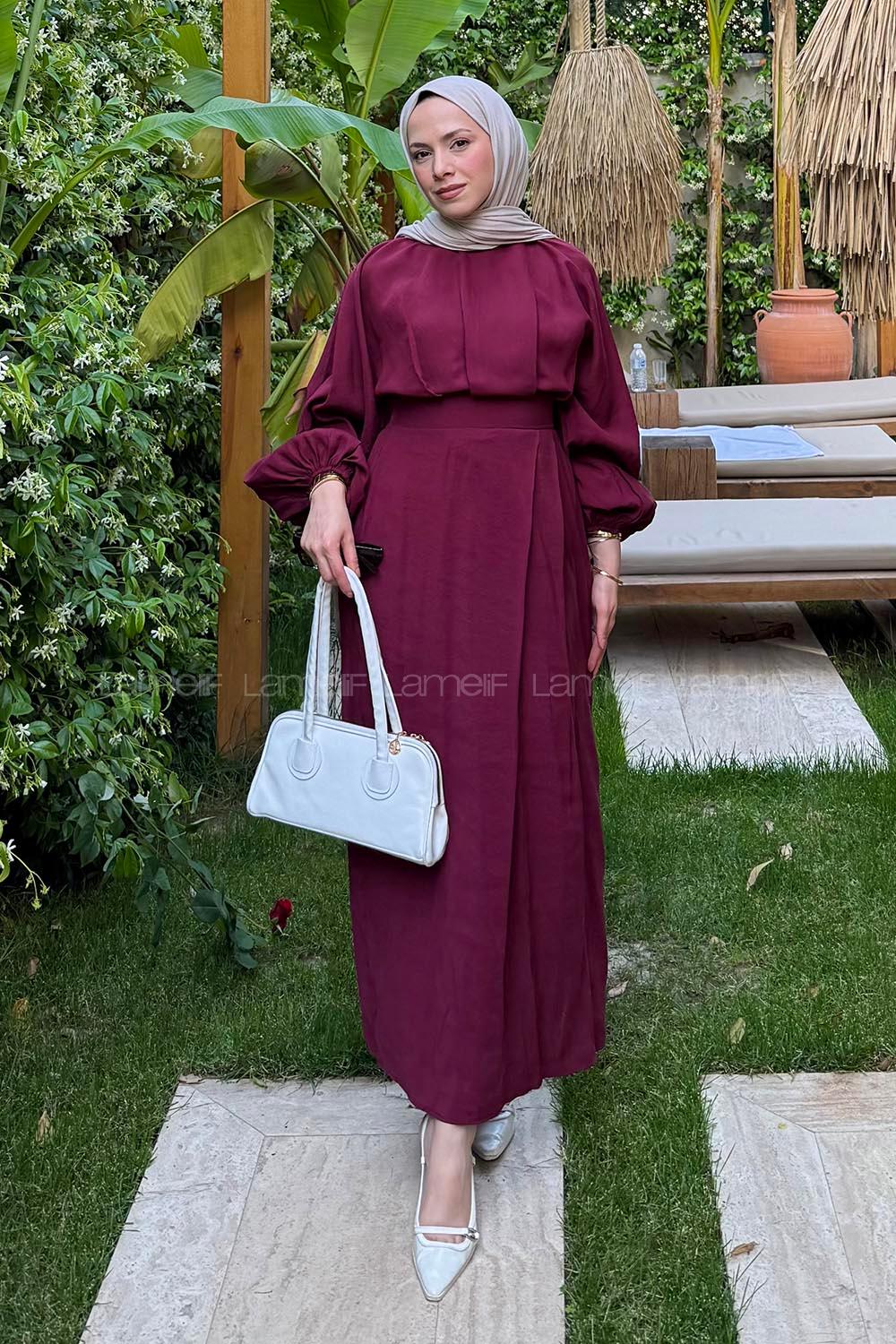 Lamelif Modal Tesettür Elbise Bordo