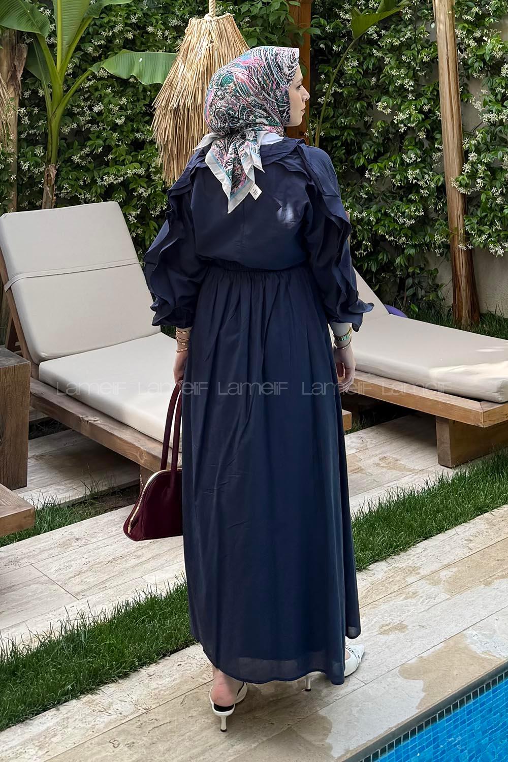 Lamelif Ön Düğmeli Fırfır Detaylı İkili Takım Lacivert