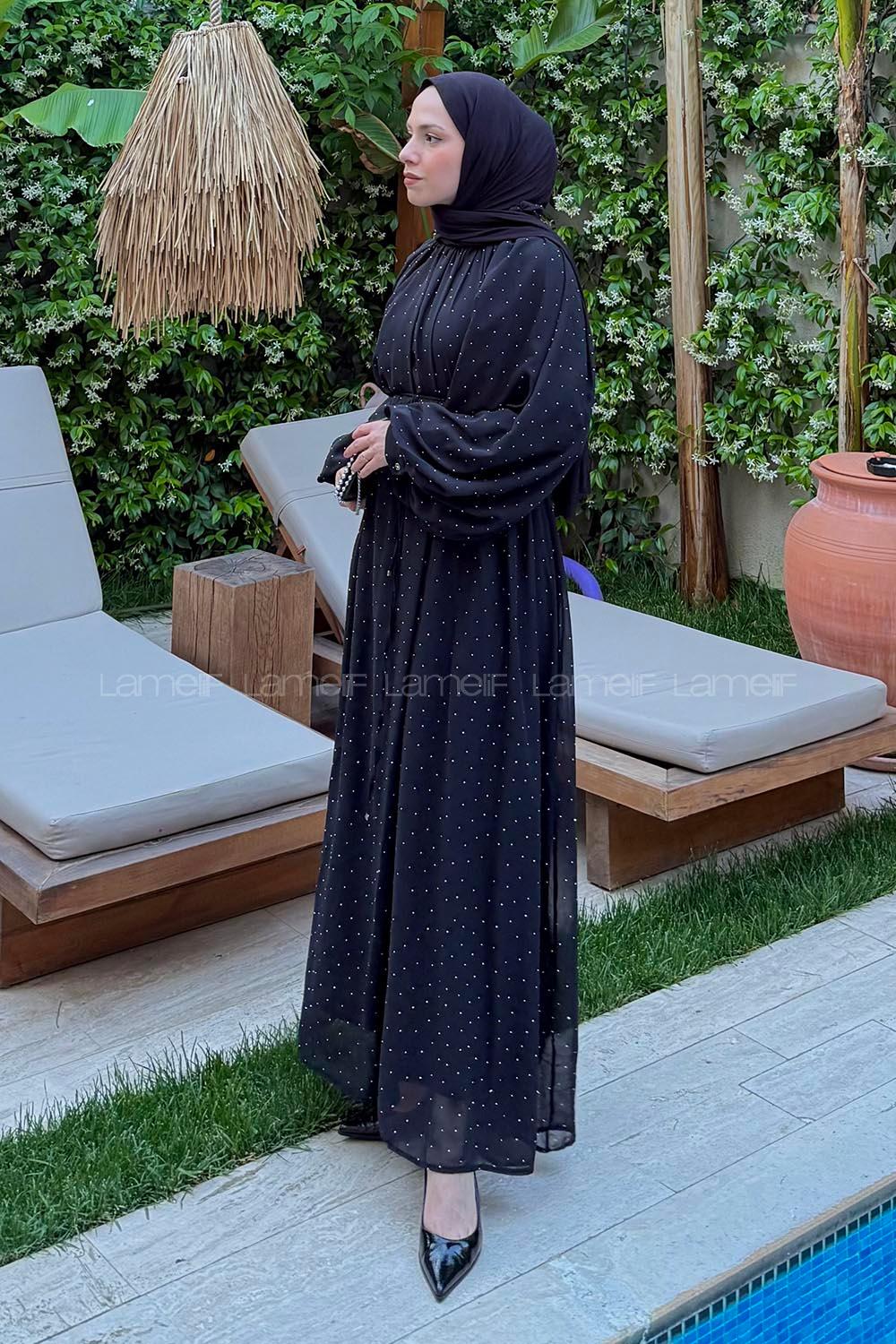 Lamelif Şifon Tesettür Elbise Siyah