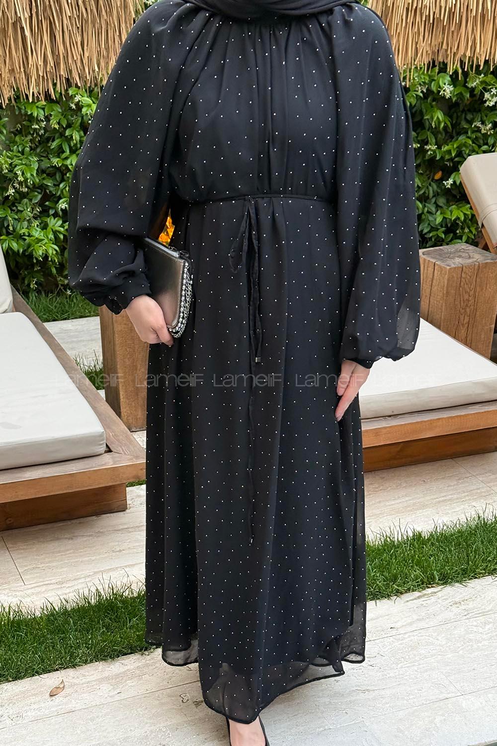 Lamelif Şifon Tesettür Elbise Siyah