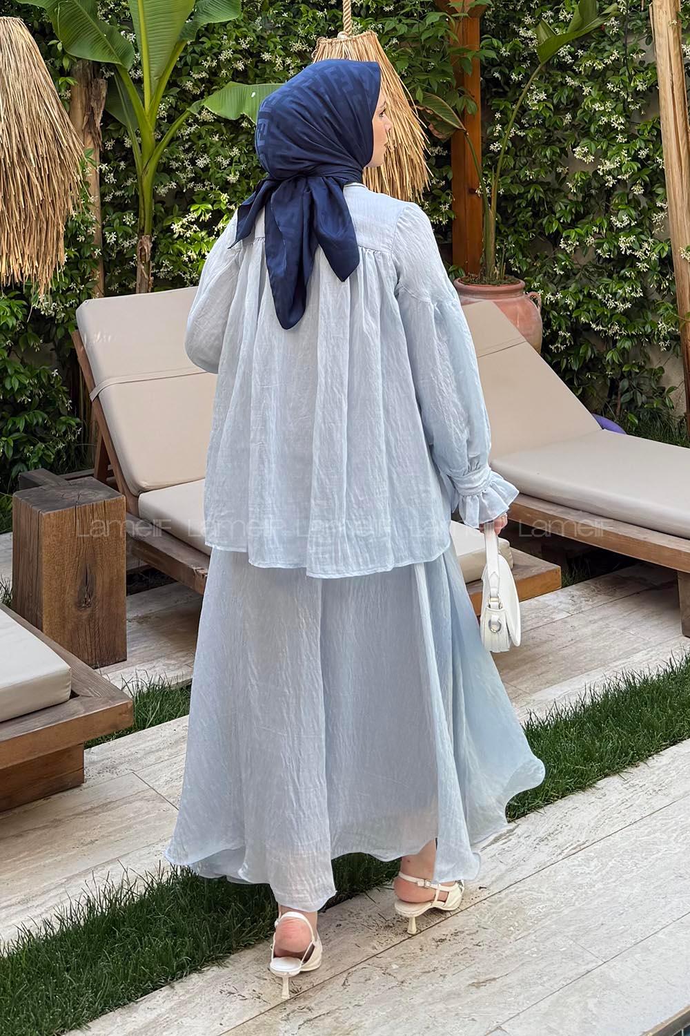 Lamelif Tesettür Şifon Takım Açık Mavi