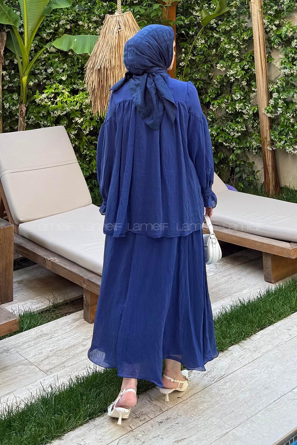 Lamelif Tesettür Şifon Takım Lacivert