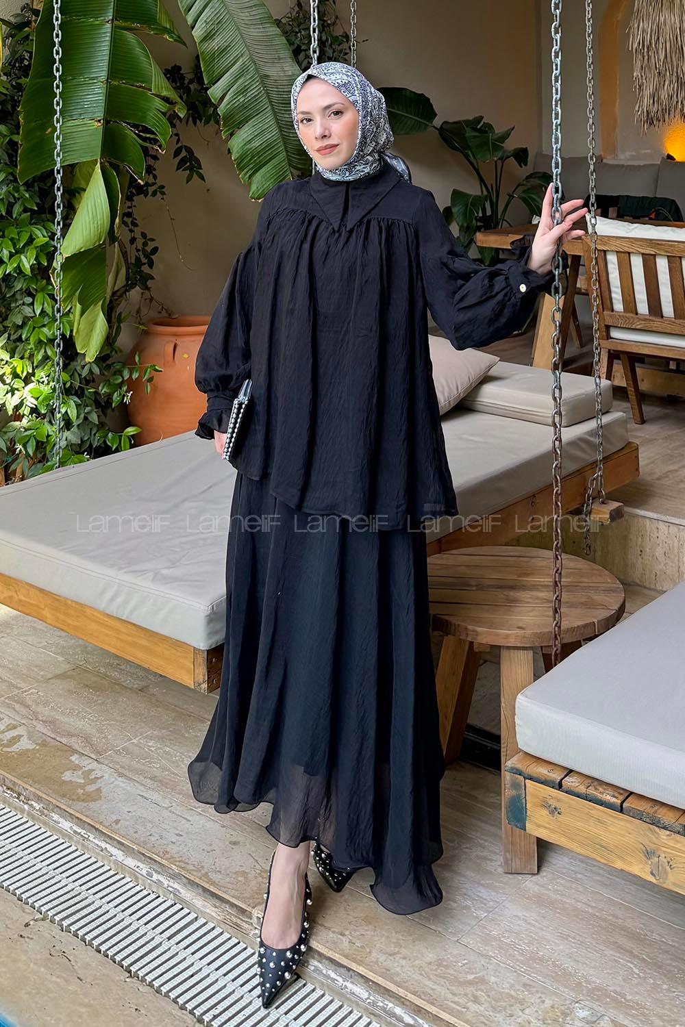 Lamelif Tesettür Şifon Takım Siyah